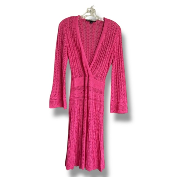 Boston Proper Crochet Surplice A-Line Dress & Slip Shocking Pink Size Small - Picture 5 of 15